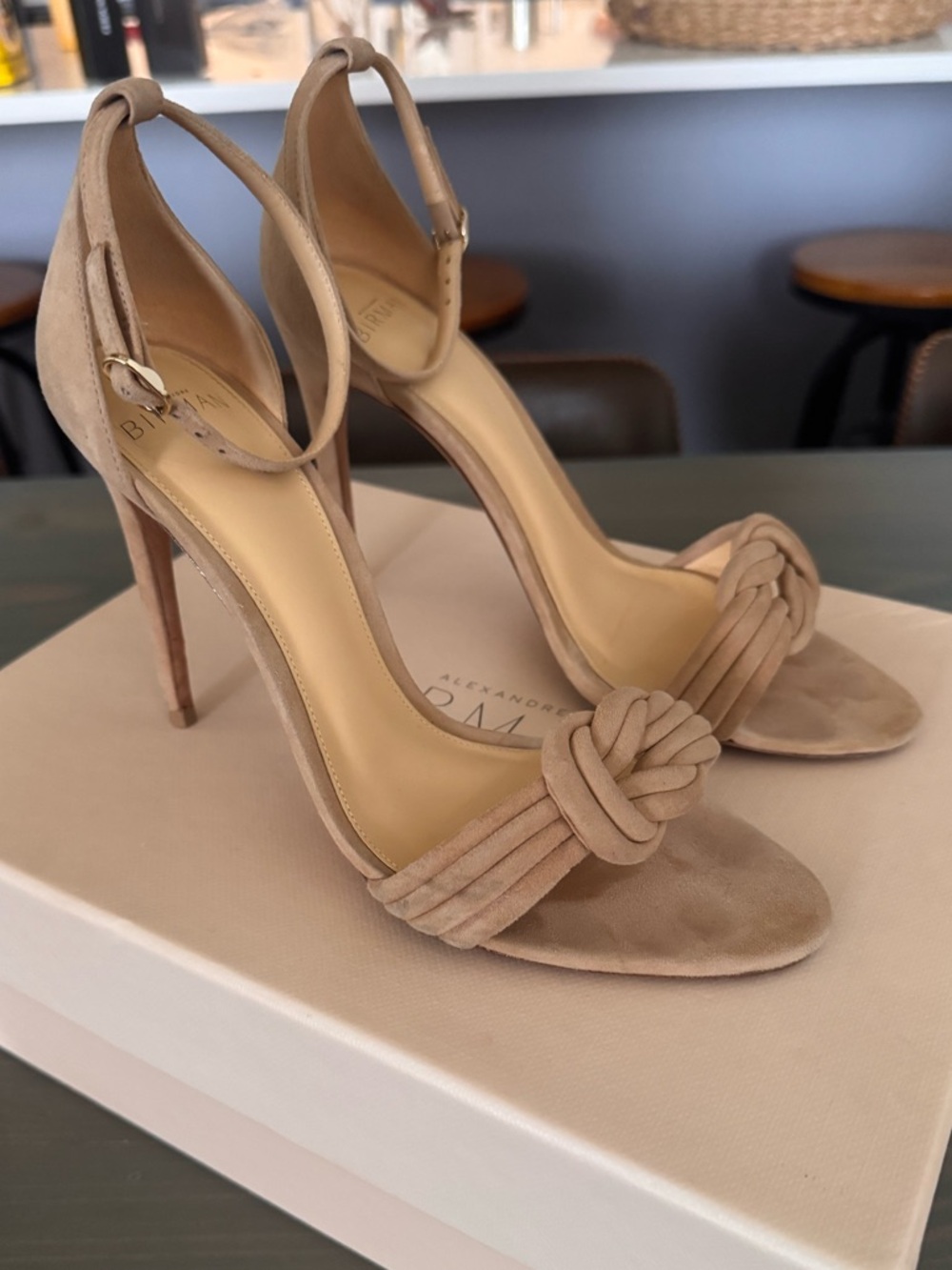 Alexandre Birman Nude Malica 100 Knotted Suede Ankle-Strap Heels - Picture 2 of 6